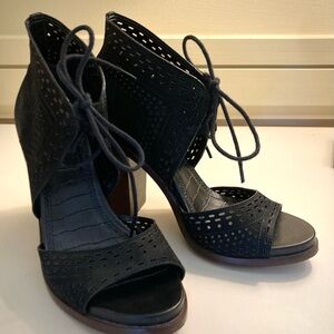 Gianni Bini Black Leather Open Toe Lace-Up Heels